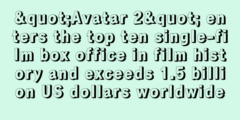 "Avatar 2" enters the top ten single-film box office in film history and exceeds 1.5 billion US dollars worldwide