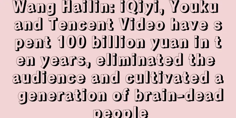 Wang Hailin: iQiyi, Youku and Tencent Video have spent 100 billion yuan in ten years, eliminated the audience and cultivated a generation of brain-dead people